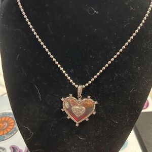 Sterling silver and diamond heart charm necklace